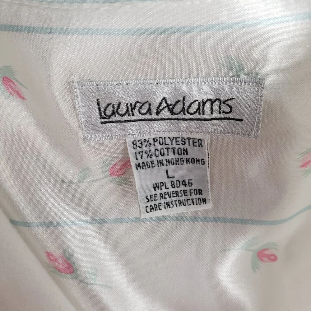 Laura Adams Long Sleeve Nightgown White Satin Modest Button Up Womens Large